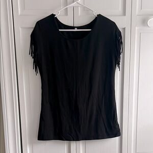 Women’s Black Fringe Sleeve Top